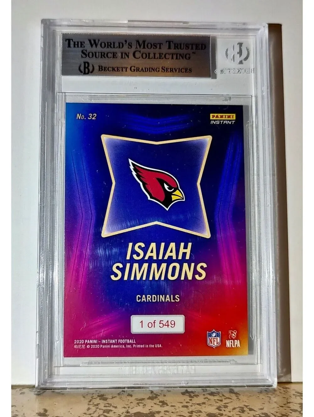 Isaiah Simmons 2020 Panini NFL #32 Draft Rookie 1 of 549 BGS 9 Mint Cardinals